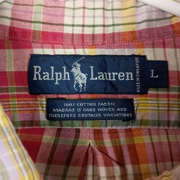 Ralph Lauren Madras Plaid Shirt Mens L Multicolor Preppy Ivy League Coastal - Picture 5 of 6